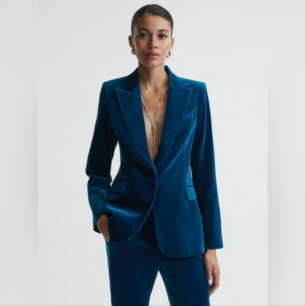 Reiss Blue Velvet Blazer Sz 6 Bnwt Original Bag.